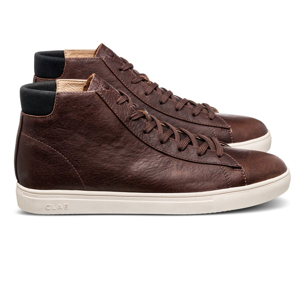 CLAE BRADLEY MID Sneakers Womens USA853-U72 In Cocoa Leather